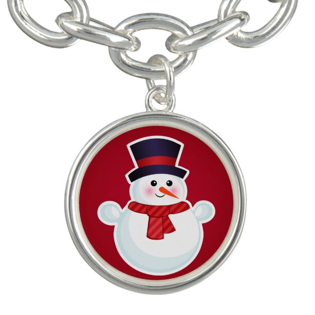 Christmas Snowman on Red Background Charm Bracelet (Design)