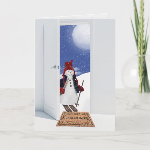 Christmas Snowman on Skis  Holiday Card