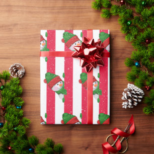 Christmas Snowman On Stripes Wrapping Paper