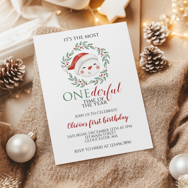 Christmas Snowman Onederful First Birthday Invitation (Creator Uploaded)