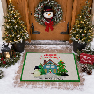Christmas Snowman Open House Welcome Doormat