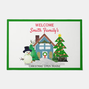 Christmas Snowman Open House Welcome Doormat
