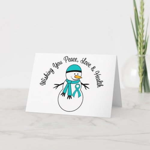 Christmas Snowman Ovarian Cancer Ribbon Holiday Card
