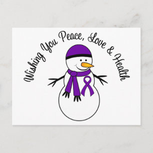 Christmas Snowman Pancreatic Cancer Ribbon Holiday Postcard