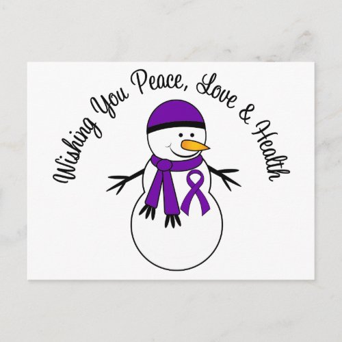 Christmas Snowman Pancreatic Cancer Ribbon Holiday Postcard