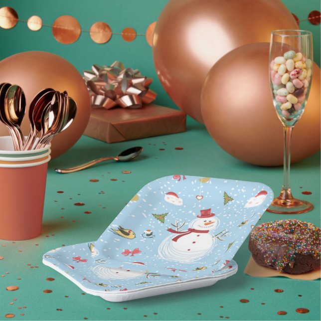 Christmas Snowman Paper Plates (Multi)