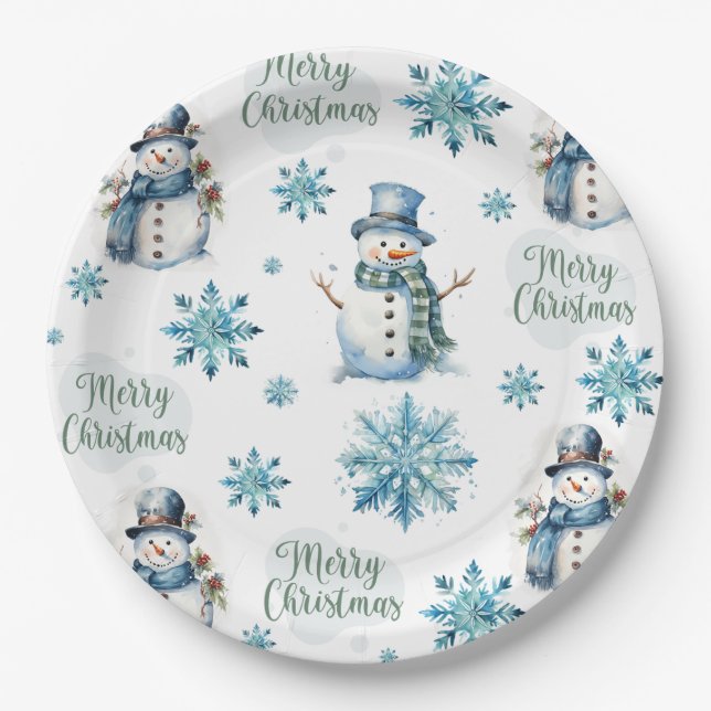 Christmas Snowman Paper Plates (Front)