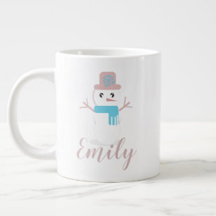 Christmas Snowman Pastel Pink Name Giant Coffee Mug