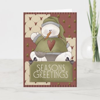 Christmas Snowman Patchwork Holiday Card by RainbowCards at Zazzle