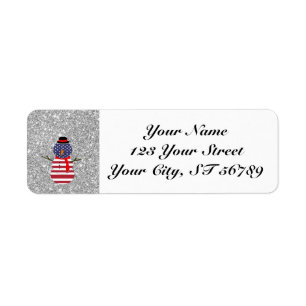 Christmas Snowman Patriotic USA flag Glitter Label