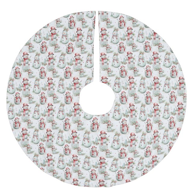 Christmas Snowman Pattern Brushed Polyester Tree Skirt (Front)