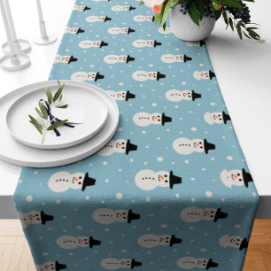 Christmas Snowman pattern in blue Short Table Runner