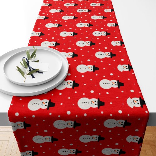 Christmas Snowman pattern in light red Short Table Runner