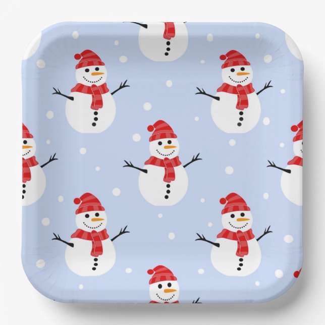 Christmas Snowman Pattern Paper Plates (Front)