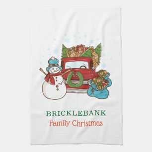Christmas Snowman Personalized Family Kitchen Towel