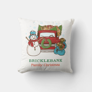 Christmas Snowman Personalized Family Throw Pillow