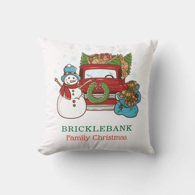 Christmas Snowman Personalized Family Throw Pillow (Front)