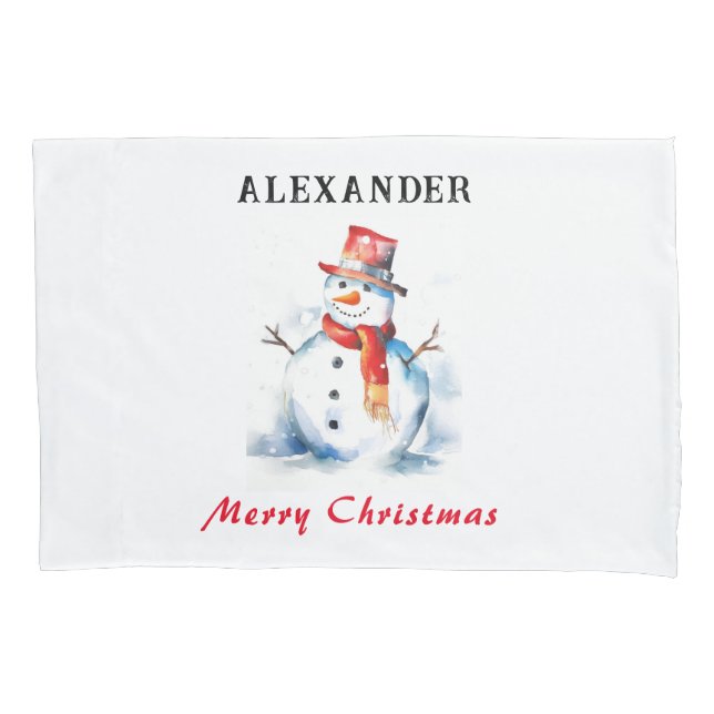 Christmas Snowman Personalized Kids Pillow Case (Front)
