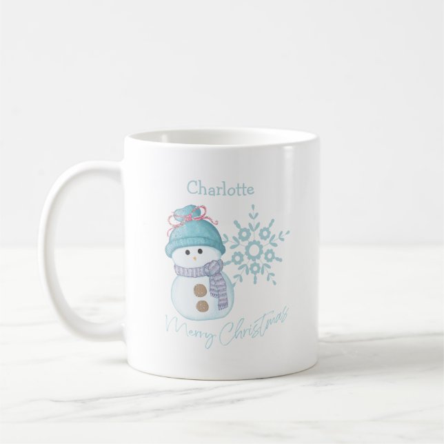 Christmas Snowman Personalized Name Coffee Mug (Left)