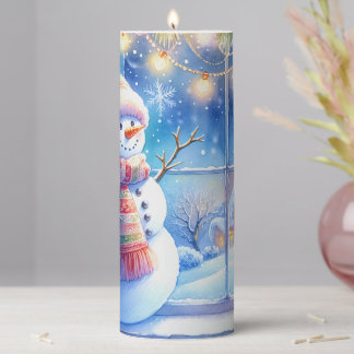 Christmas Snowman Pillar Candle