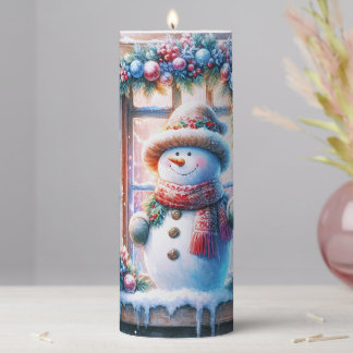 Christmas Snowman Pillar Candle