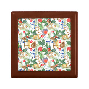 Christmas Snowman, Pine Cones, Holly, Sled, Star Gift Box