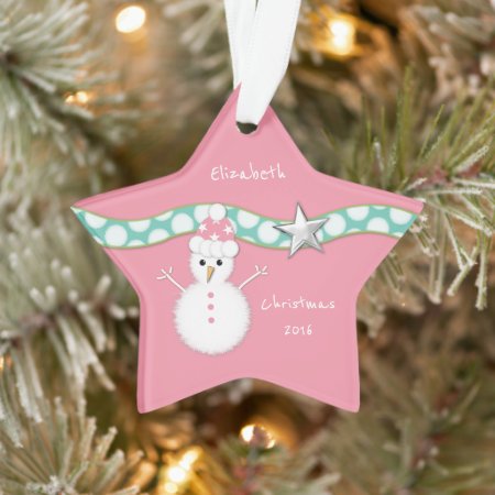 Christmas Snowman Pink Star Granddaughter Ornament