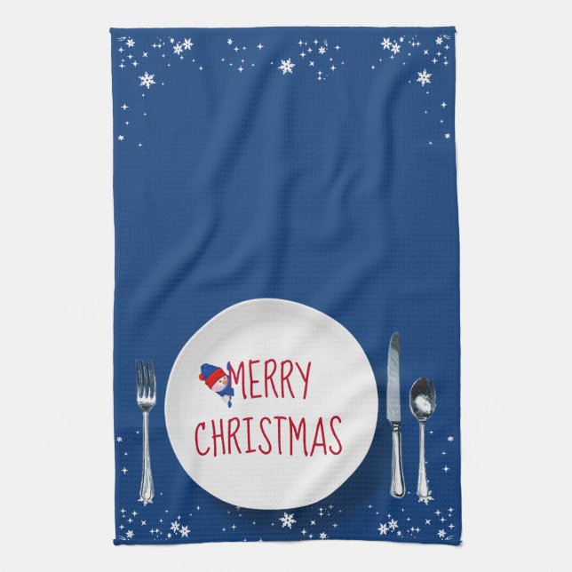 Christmas Snowman Plate Kitchen Towel (Vertical)