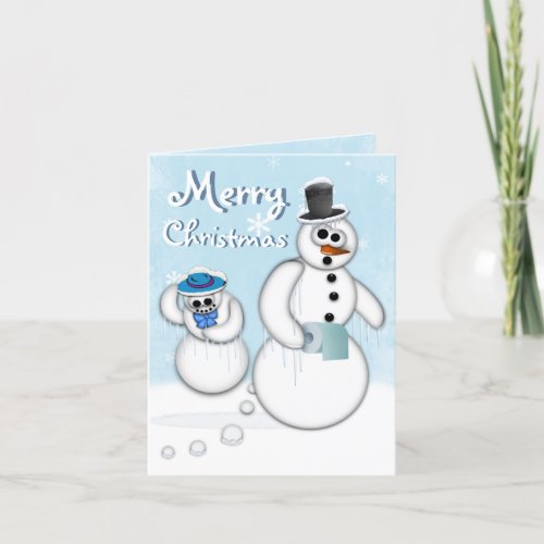 Christmas Snowman Poop Card - Holiday pooping snowman design by Jerry Lambert customizable text