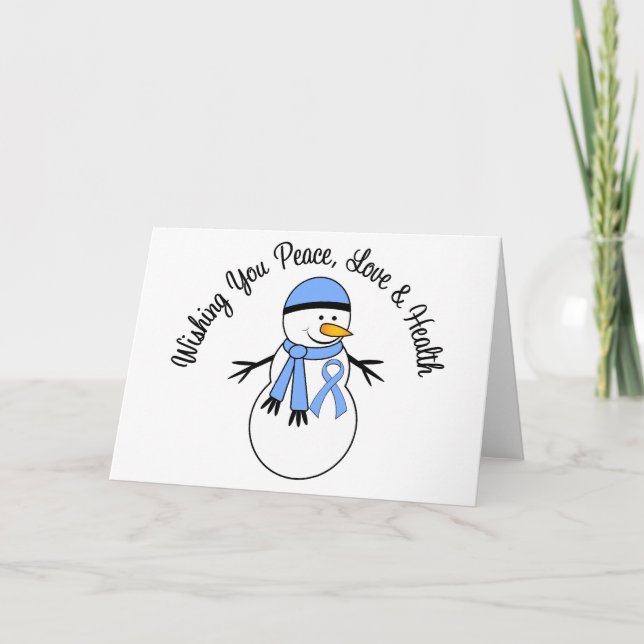 Christmas Snowman Prostate Cancer Ribbon Holiday Card (Front)