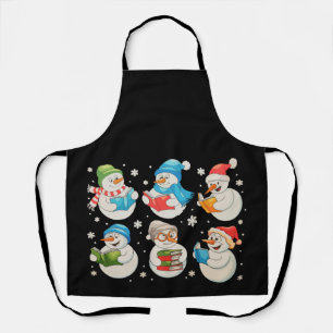 Christmas Snowman Reading Books Lover Teacher Xmas Apron