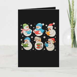 Christmas Snowman Reading Books Lover Teacher Xmas Card