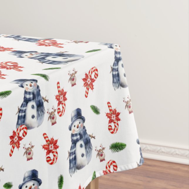 Christmas Snowman Red Candy Cane Tablecloth  (In Situ)