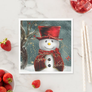 Christmas Snowman Red Hat & Jacket Snow Napkins