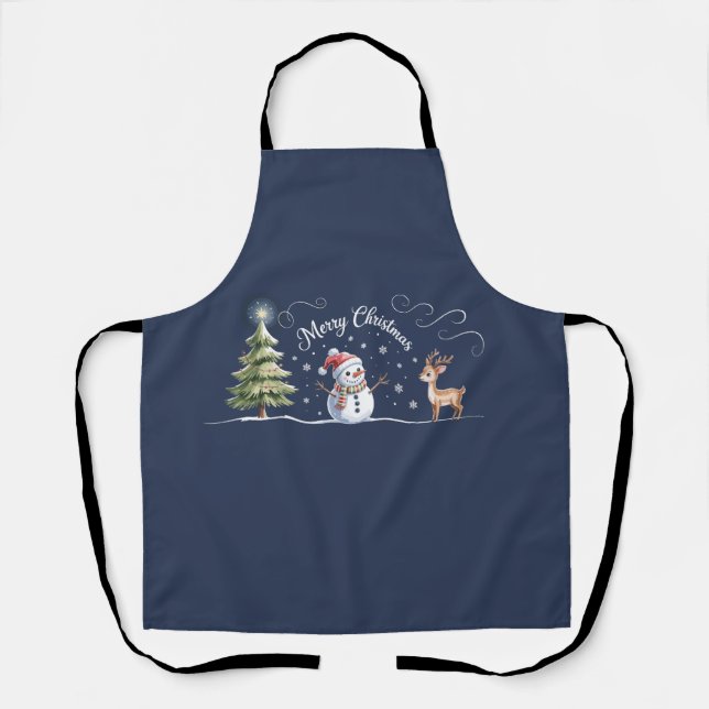 Christmas Snowman Reindeer Xmas Tree Winter Apron (Front)