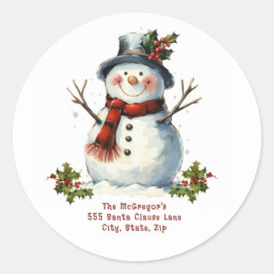 Christmas Snowman Return Address  Classic Round Sticker