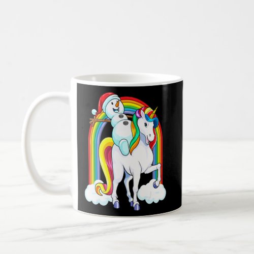 Christmas Snowman Riding Unicorn Magical Rainbow G Coffee Mug