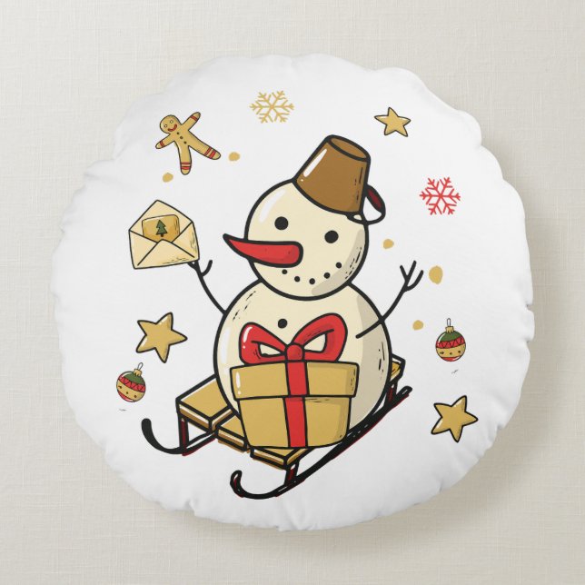 Christmas Snowman Round Pillow (Front)