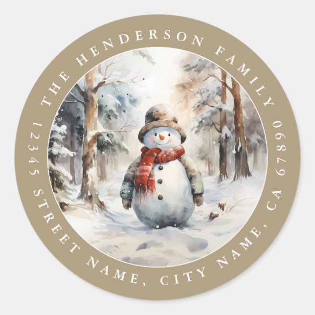 Christmas Snowman Round Stickers (Front)