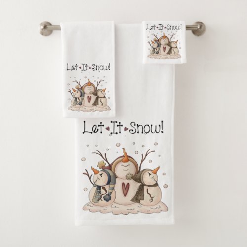 Christmas Snowman Rustic Country Primitive Winter Bath Towel Set