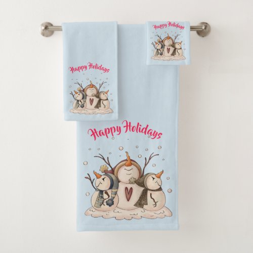 Christmas Snowman Rustic Country Primitive Winter Bath Towel Set