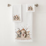 Christmas Snowman Rustic Country Primitive Winter Bath Towel Set<br><div class="desc">Snowman snowflake rustic country winter primitive Christmas bathroom towel set. Change the color background and personalize if desired. Just click on the "Customize" button. Add other matching bathroom,  kitchen,  and home decor.</div>