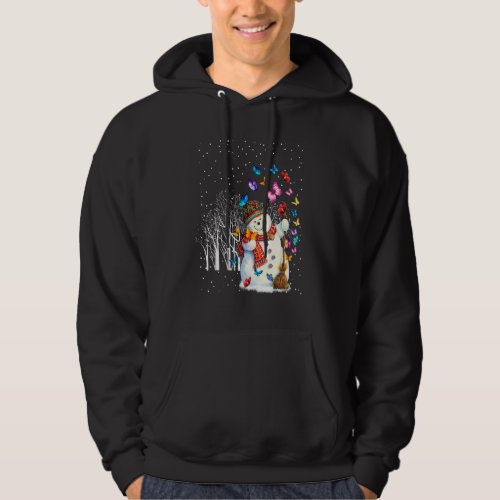 Christmas Snowman Santa Hat With Butterflies Fly A Hoodie