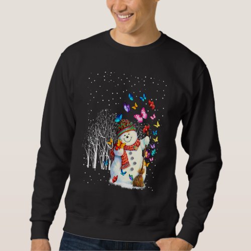 Christmas Snowman Santa Hat With Butterflies Fly A Sweatshirt