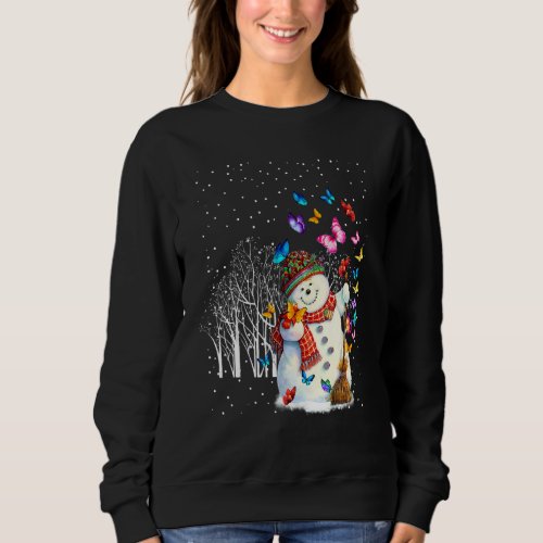 Christmas Snowman Santa Hat With Butterflies Fly A Sweatshirt