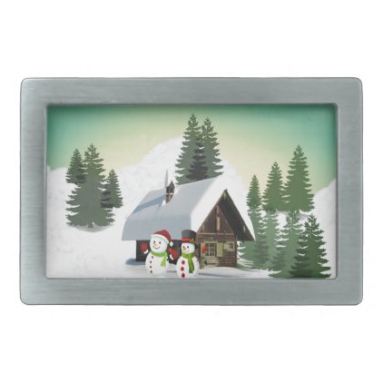 Christmas Snowman Scene Belt Buckle