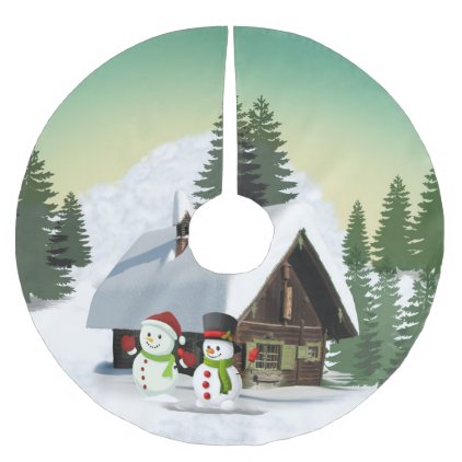 Christmas Snowman Scene Brushed Polyester Tree Skirt