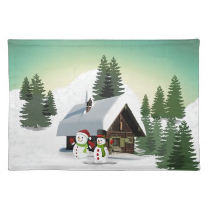 Christmas Snowman Scene Cloth Placemat