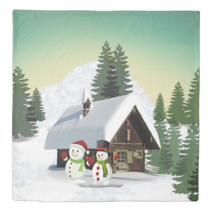 Christmas Snowman Scene Duvet Cover