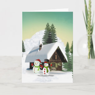 Christmas Snowman Scene Holiday Card